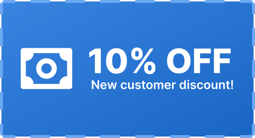 A coupon graphic reading: 10% new customer discount!